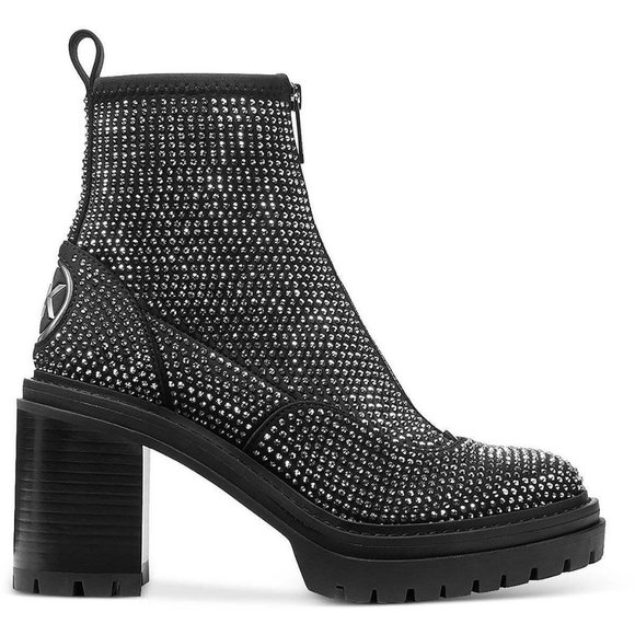 Michael Kors Women's Cyrus Zip Booties Embellished Black Silver Size 7.5 - Picture 1 of 4